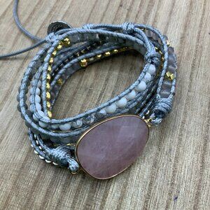 Rose Quartz Hand Woven Wrap Bohemian Bracelet